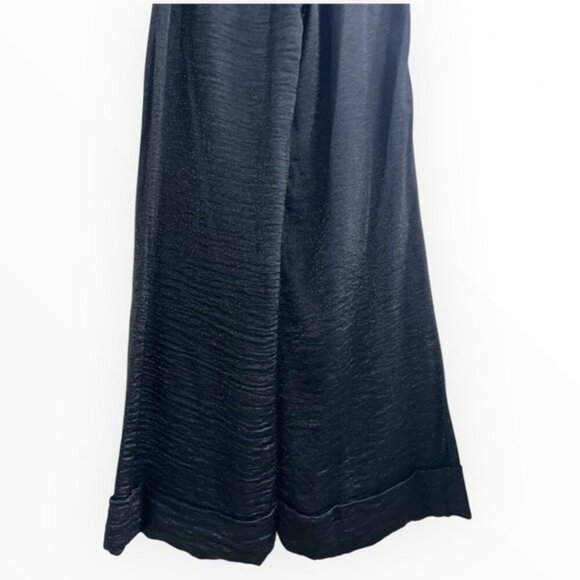 NEW BCBGMAXAZRIA wide leg palazzo flowy cuffed BLACK ruffle trouser pants sz 4 - Picture 5 of 7